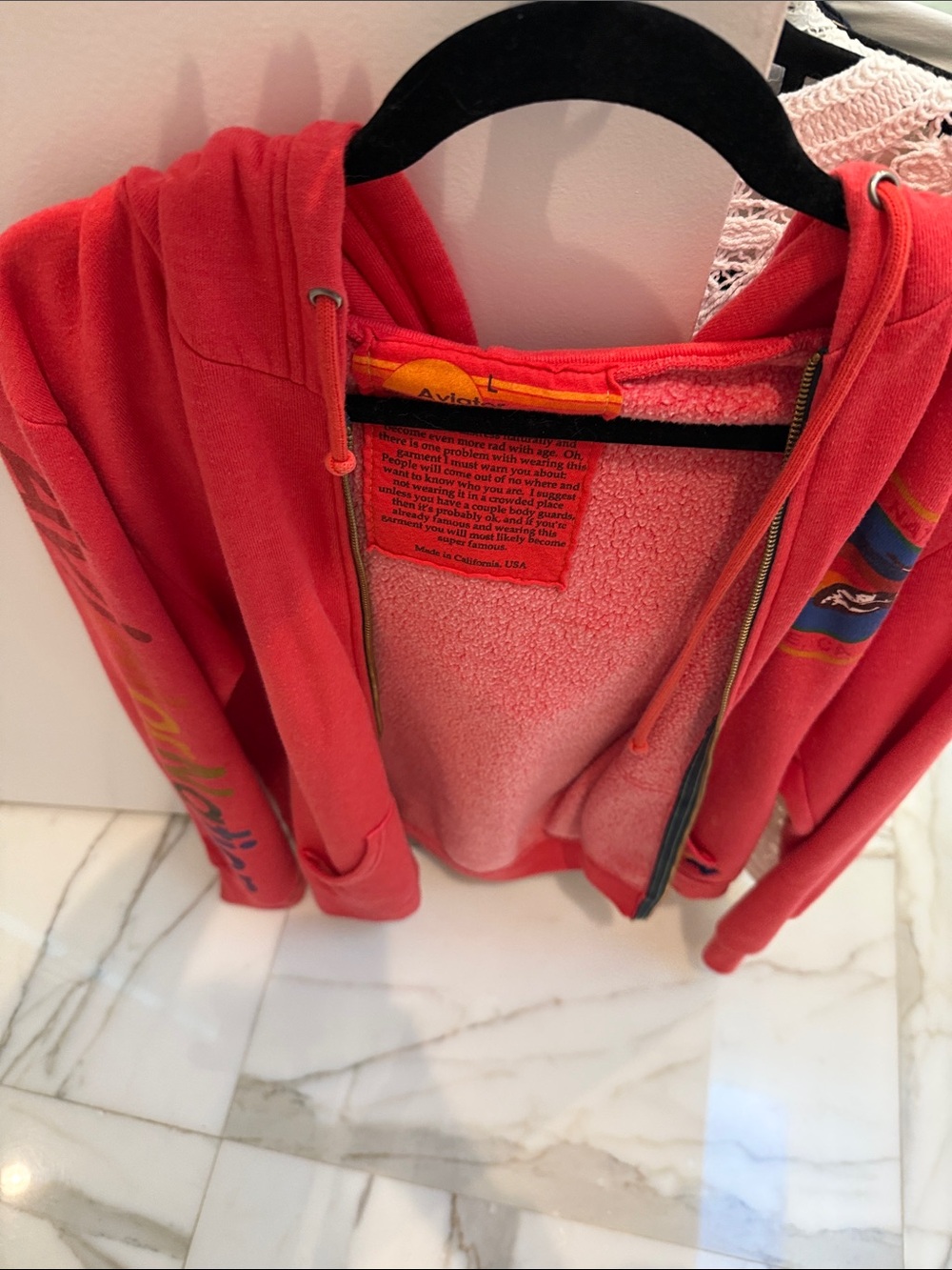 Aviator Nation SET Red Zip-Up Hoodie and Sweatpants with Rainbow Stripe Logo - Picture 4 of 7